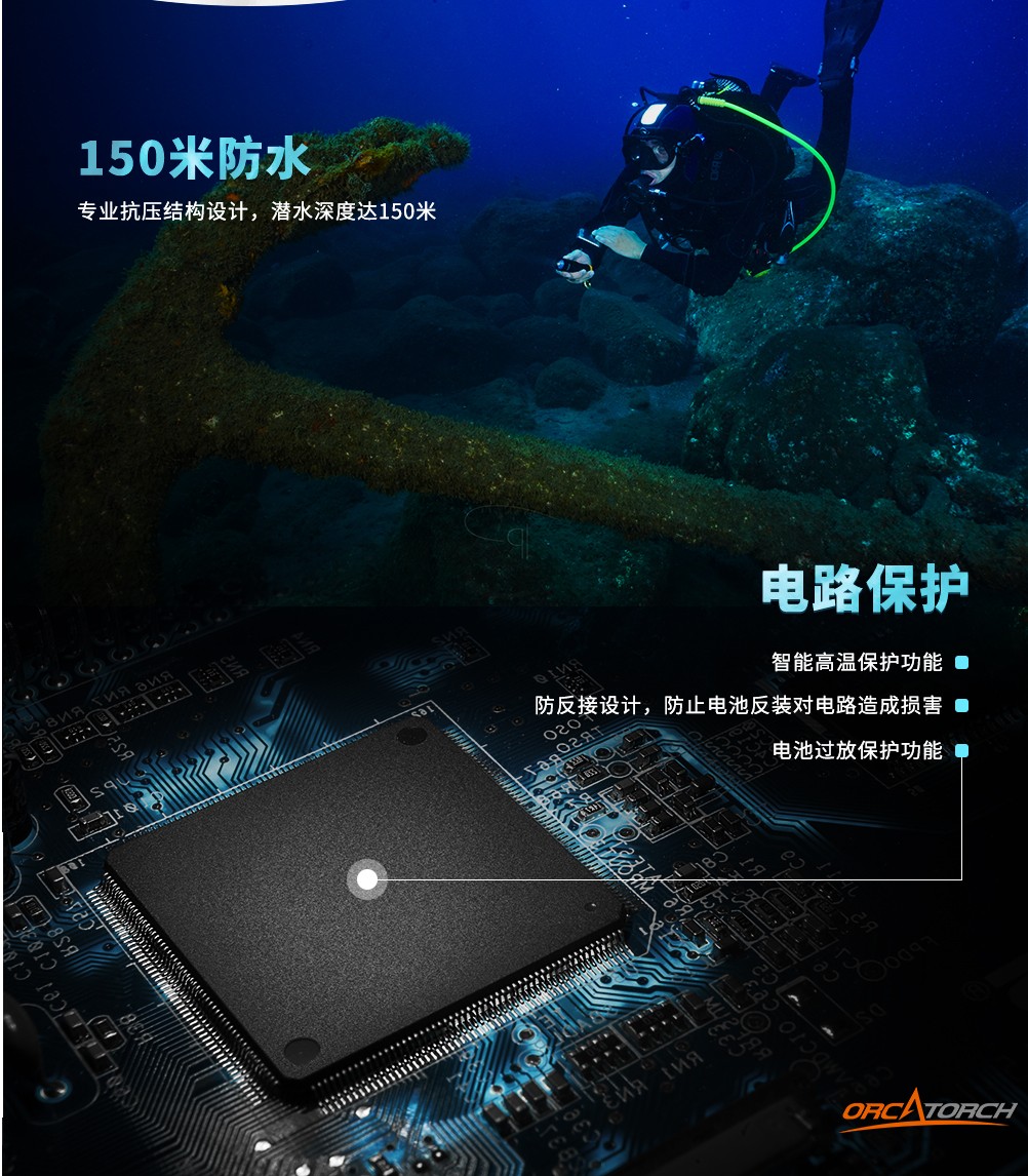 D700潛水（shuǐ）手（shǒu）電筒，D700休閑潛水（shuǐ）手電筒，D700潛（qián）水燈，D700潛水攝影燈，D700手持手電，OrcaTorch虎（hǔ）鯨