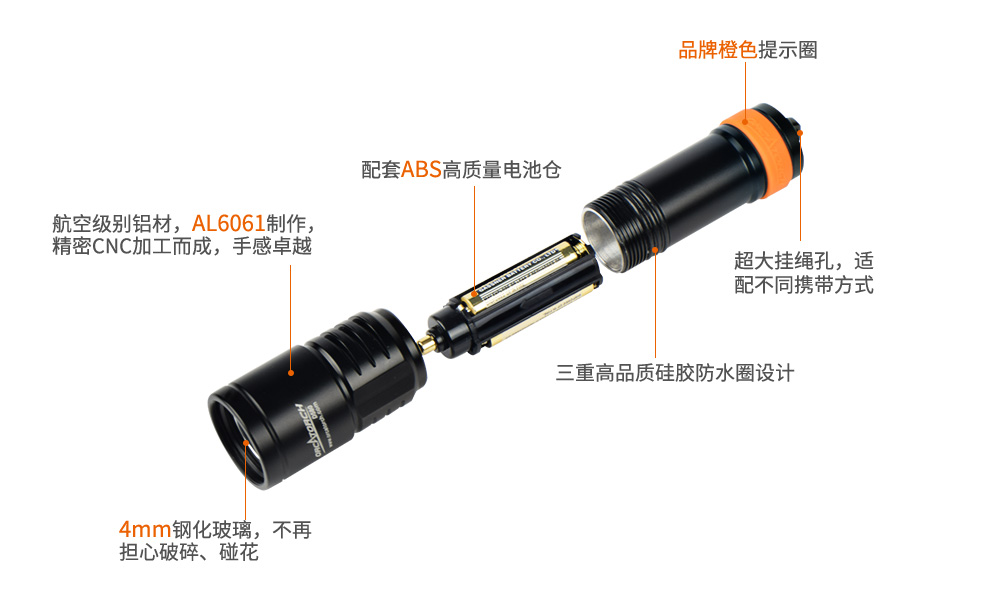 OrcaTorch91香蕉短视频污下载 D580機械開關電筒，休閑潛水燈，潛（qián）水手電筒，水下（xià）工程照明，潛水裝備