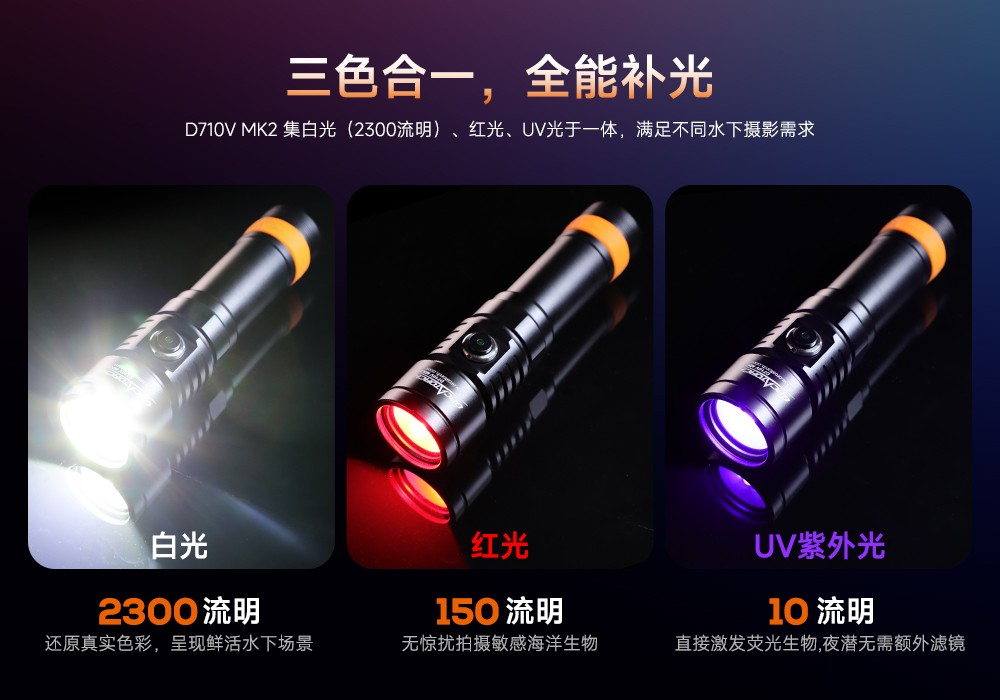 潛水攝影補光燈,水下攝影燈,水下攝影照明,水(shuǐ)下攝影三色燈,專業潛水燈,91香蕉短视频污下载OrcaTorch,攝影補光燈